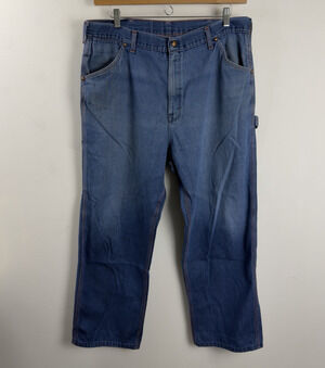 Big Mac Carpenter Jeans Mens 40x29 Dark Blue Vintage Workwear Orange Stitch